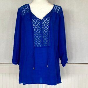 Boho Blue Women's Blouse Sz M